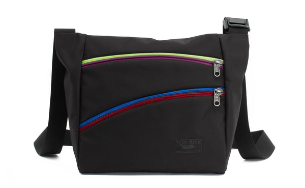 Icon in Black 525 Ballistic with multicolor zippers.